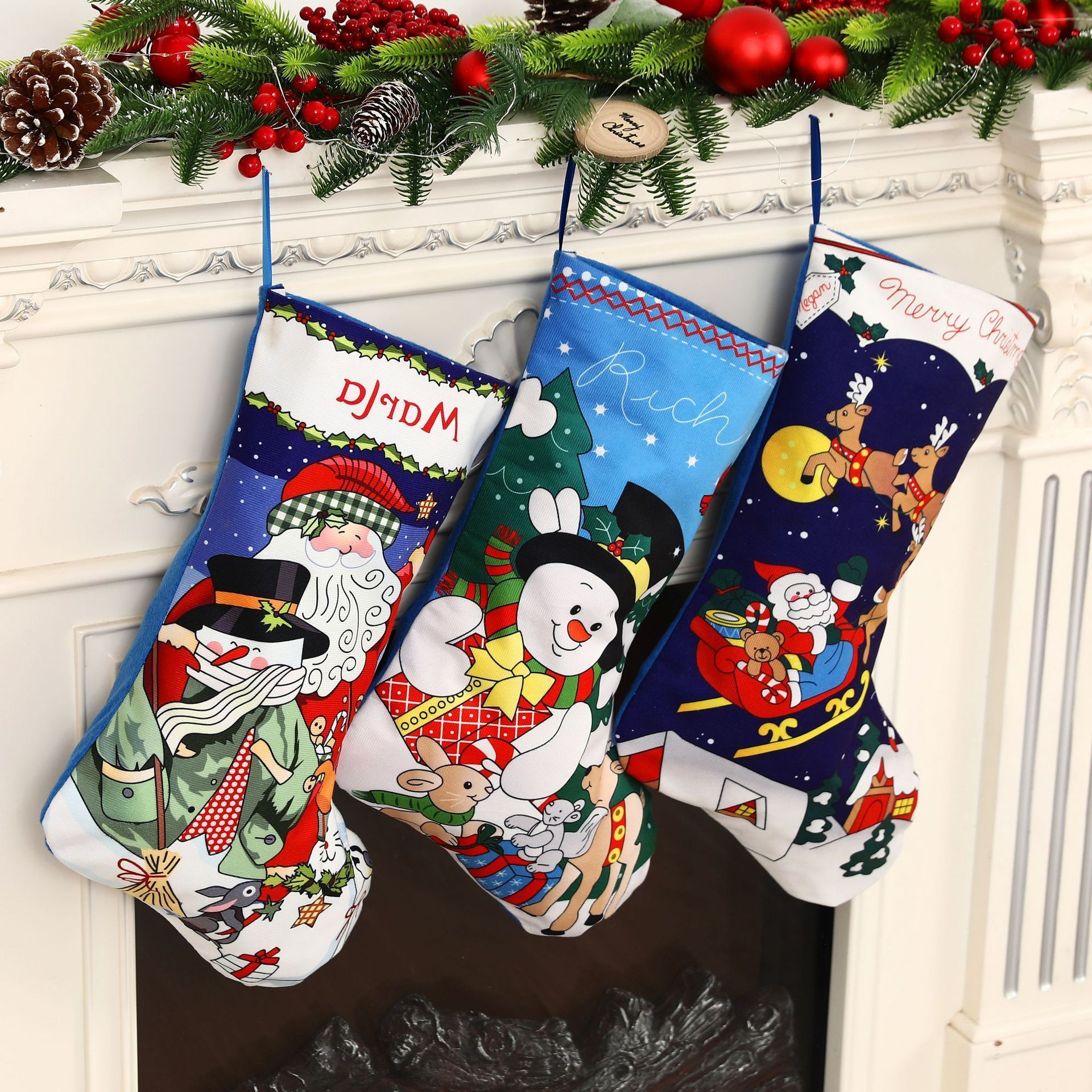 Red Christmas Snowman Santa Claus Knitted Stocking 2023 Custom Christmas Stockings