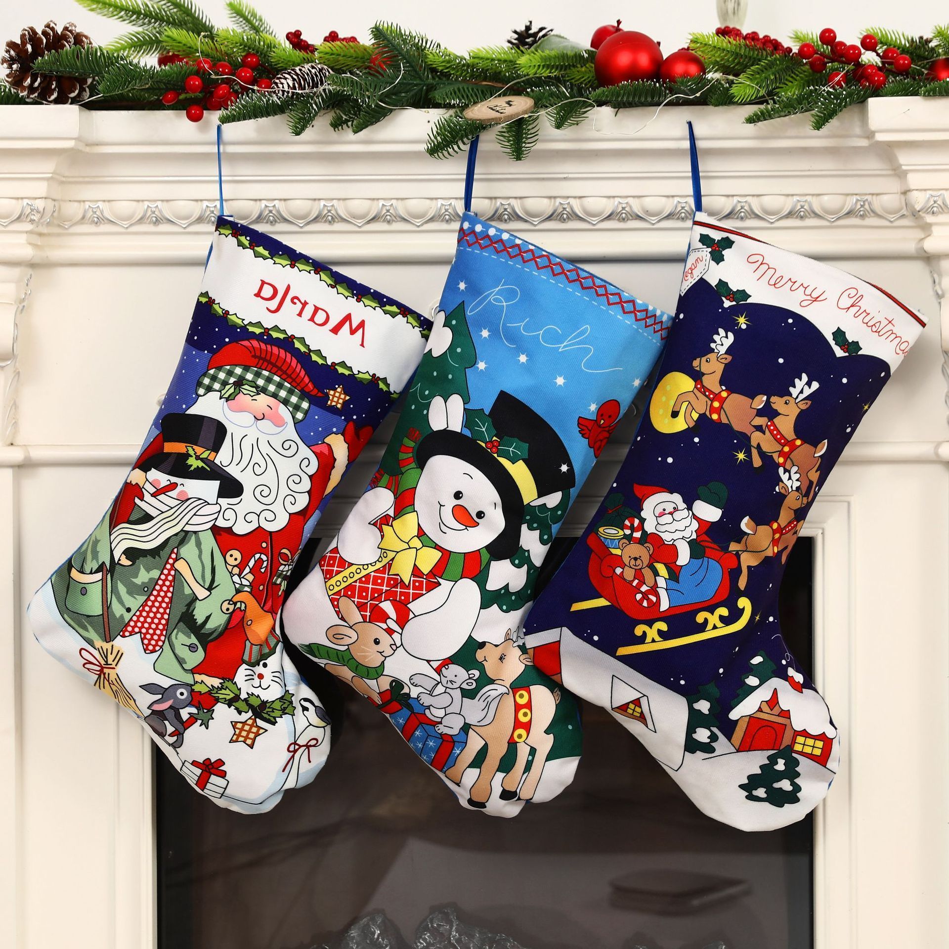 Red Christmas Snowman Santa Claus Knitted Stocking 2023 Custom Christmas Stockings