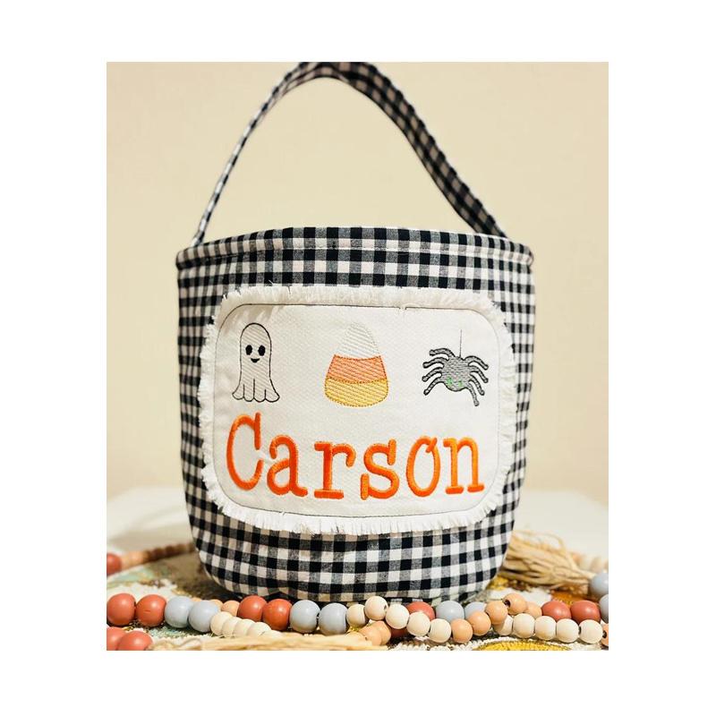 Wholesale Gingham Halloween Baskets Plaid Halloween Bucket Candy Bags Party Decoration