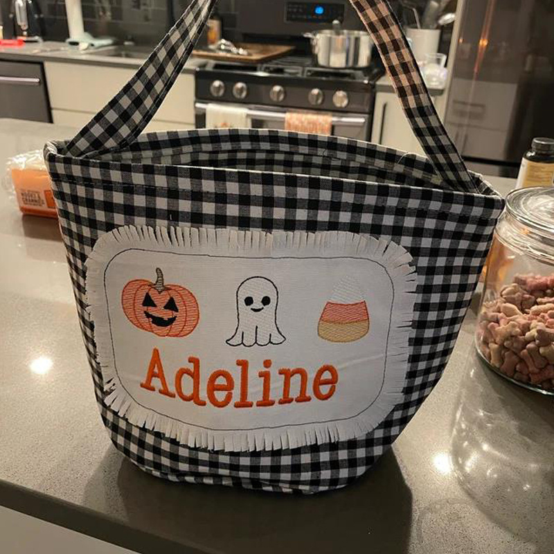 Wholesale Gingham Halloween Baskets Plaid Halloween Bucket Candy Bags Party Decoration