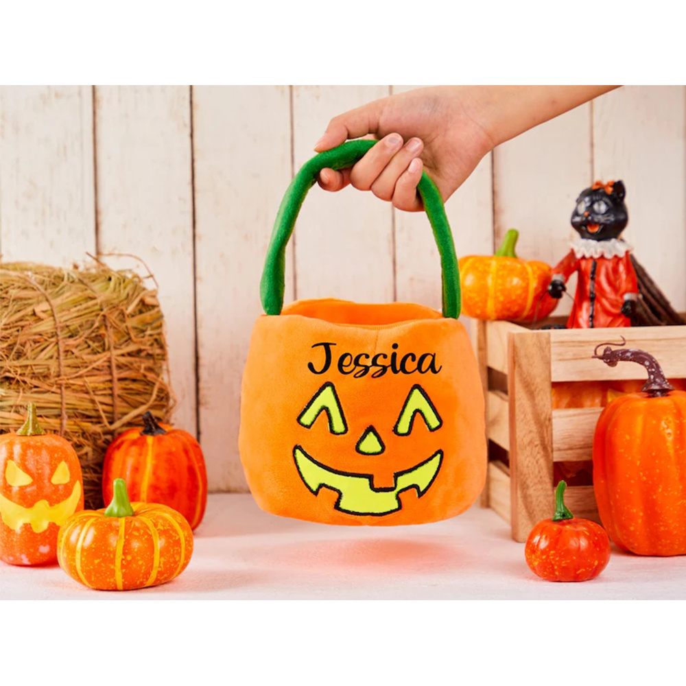 Trick or Treat Kids Tote Candy Bags Basket Pumpkin Plush Sublimation Halloween Bucket