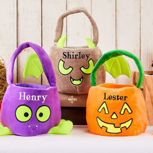 Trick or Treat Kids Tote Candy Bags Basket Pumpkin Plush Sublimation Halloween Bucket