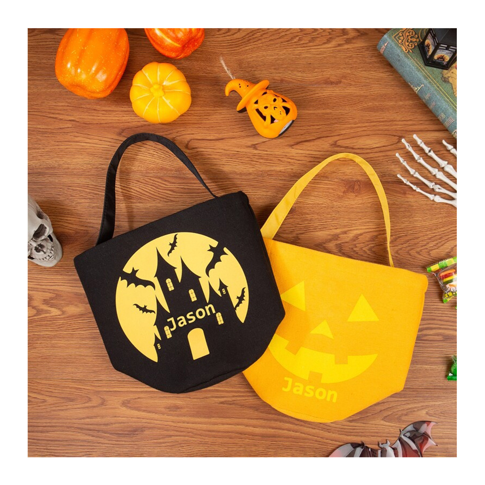 Custom Trick Or Treat Tote Gift Candy Pumpkin Light Up Basket With Name Halloween Bags