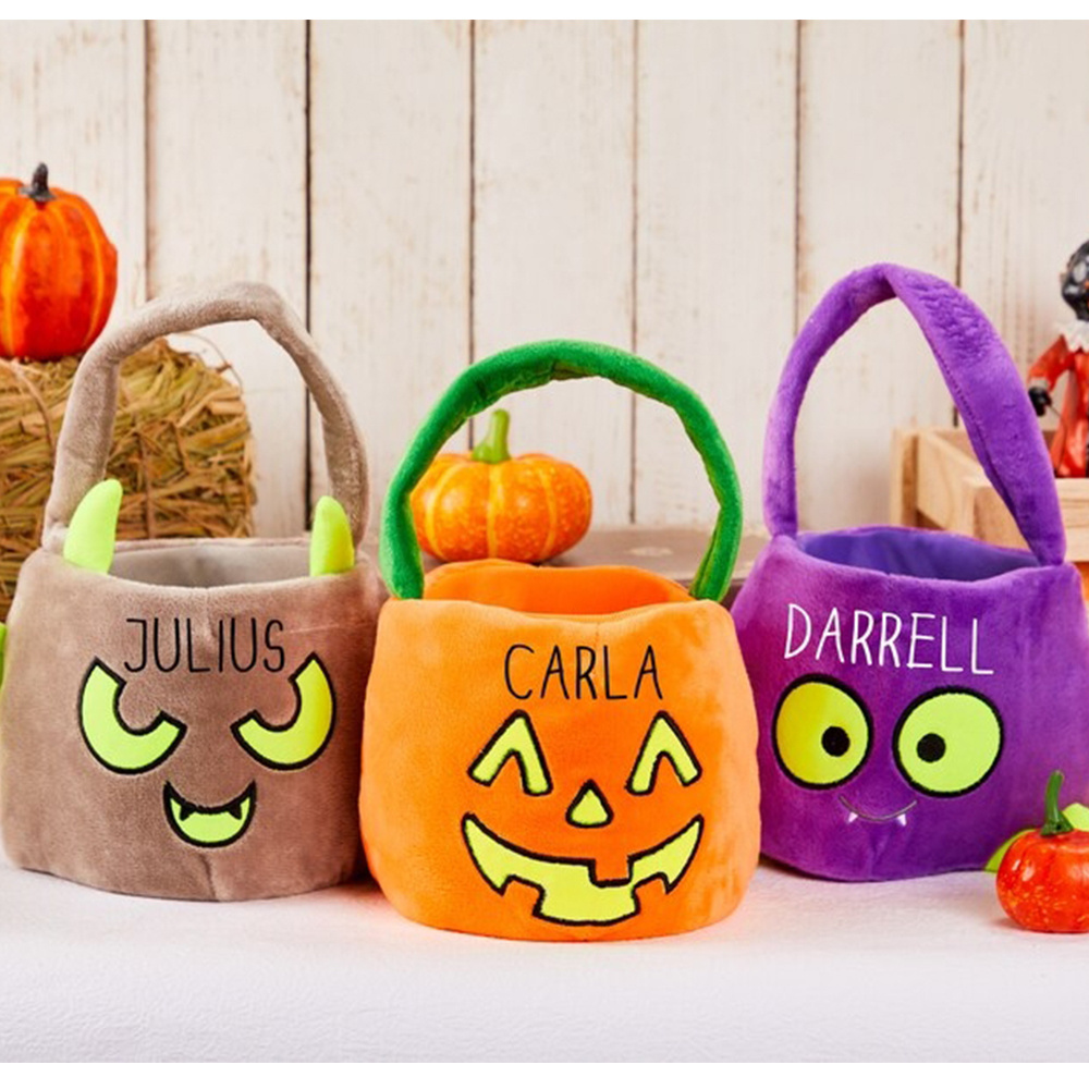 Trick or Treat Kids Tote Candy Bags Basket Pumpkin Plush Sublimation Halloween Bucket