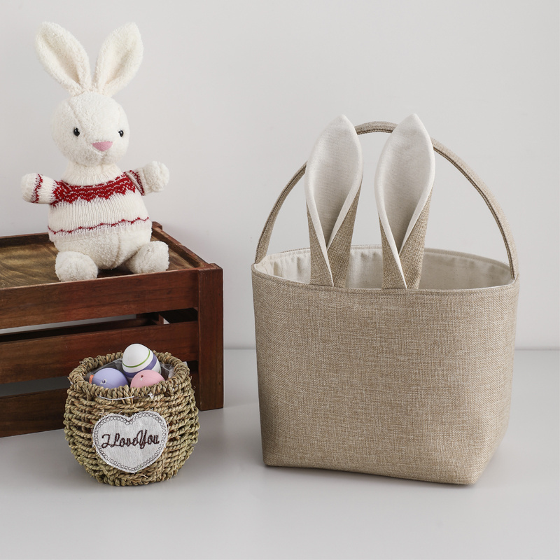 Wholesale Custom Gift Baskets For Kids Linen Easter Bunny Bags Bunny Ears Burlap Easter Basket