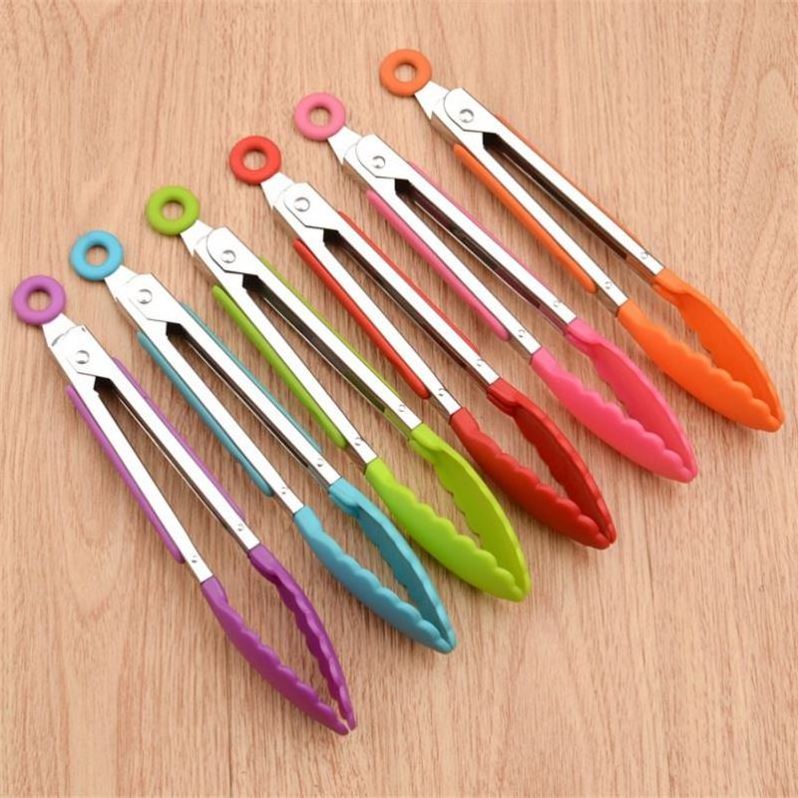 Stainless steel Silicone Kitchen Tongs BBQ Clip Salad Bread Cooking Food Serving Tongs Restaurant Food Folder Kitchen Tools