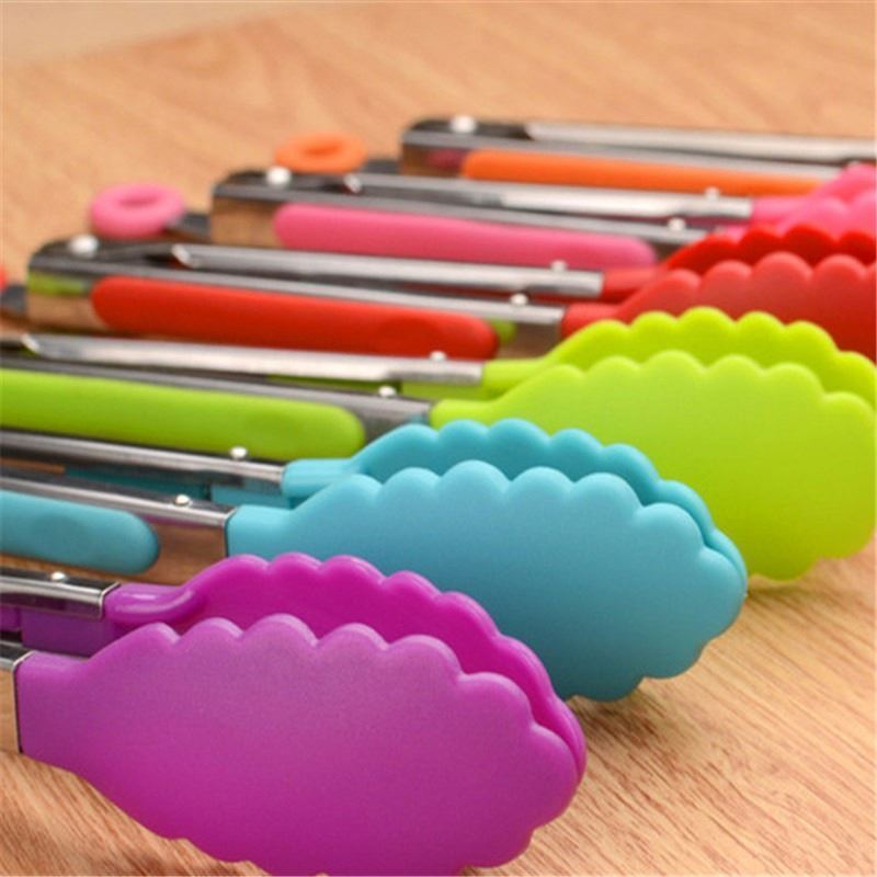 Stainless steel Silicone Kitchen Tongs BBQ Clip Salad Bread Cooking Food Serving Tongs Restaurant Food Folder Kitchen Tools