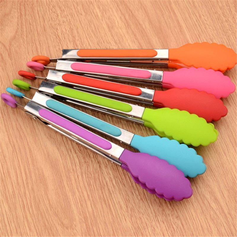 Stainless steel Silicone Kitchen Tongs BBQ Clip Salad Bread Cooking Food Serving Tongs Restaurant Food Folder Kitchen Tools