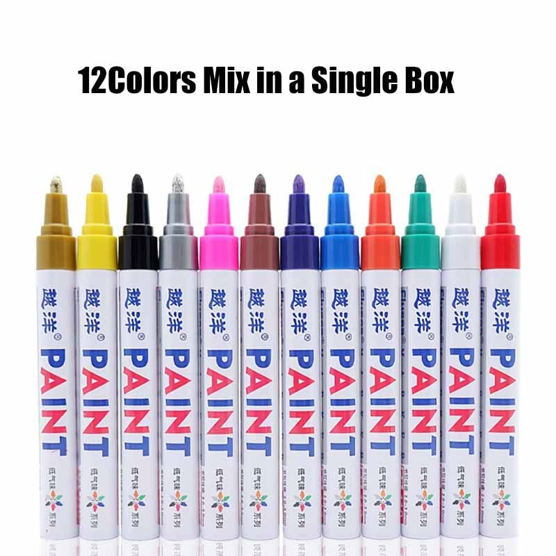 12Color Waterproof Car Paint Pen Care Car Wheel Tire Oily Mark Pen Auto Rubber Tyre Tread Metal Permanent Paint Marker Paint Pen