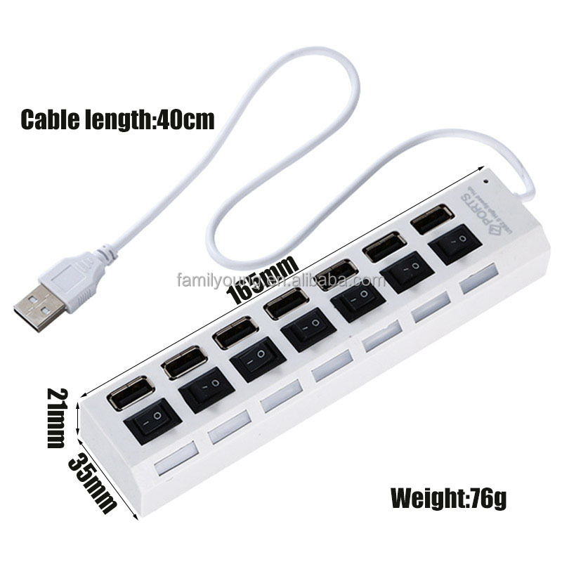 USB Hub 7 Port Multi USB 2.0 Splitter Power Adapter Multiple Expander With On Off Switch For PC Laptop MacBook Accessories