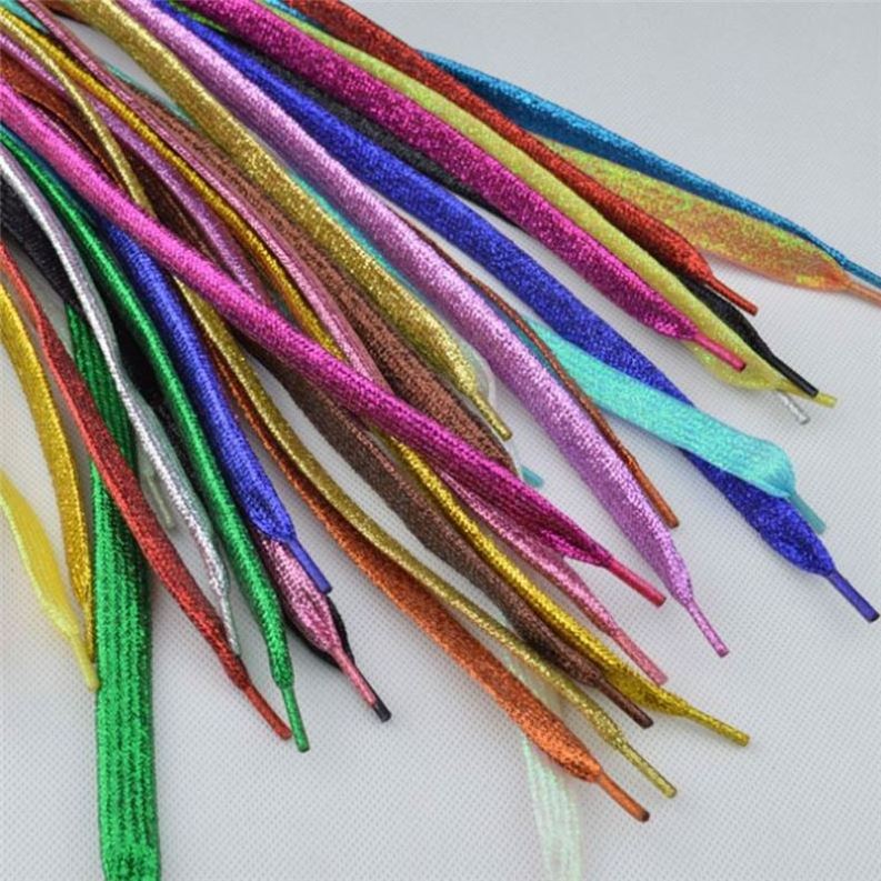 Cool Flat Glitter Shoelaces Shiny Fashion Sparkly Shoe Laces Christmas Colors Chic Shimmering 7mm Metallic Bootlaces 110cm