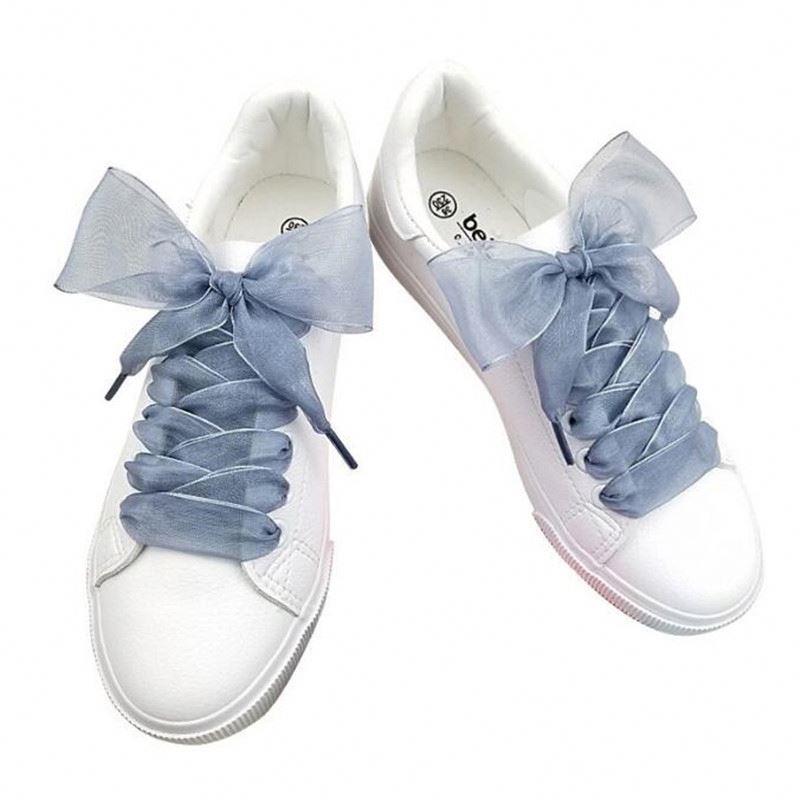 Women Girl Organza Shoe strings Women Bow Shoelaces Flat Silk Satin Ribbon canvas shoes shoelace Sneakers Sport Shoes Laces Gift