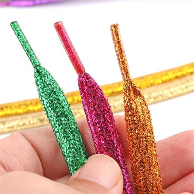 Cool Flat Glitter Shoelaces Shiny Fashion Sparkly Shoe Laces Christmas Colors Chic Shimmering 7mm Metallic Bootlaces 110cm