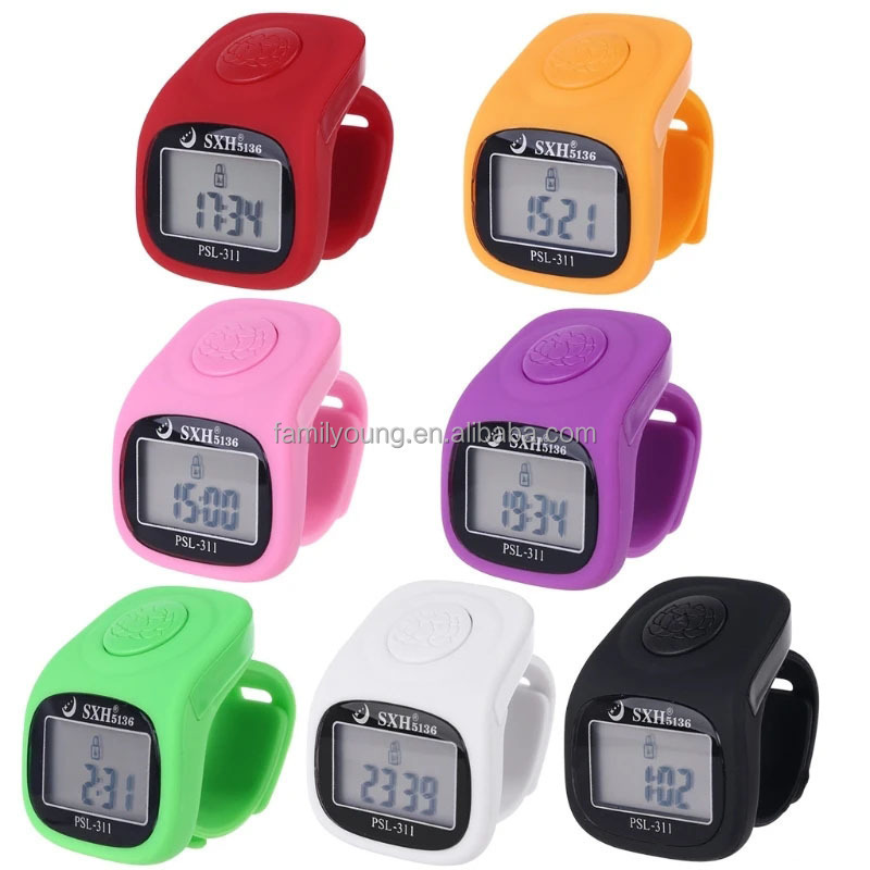 PSL-311 6 Digit Finger Tally Counter 8 Channels with LED Backlight Time Chanting Prayer Silicone Ring Electronic Hand Counter