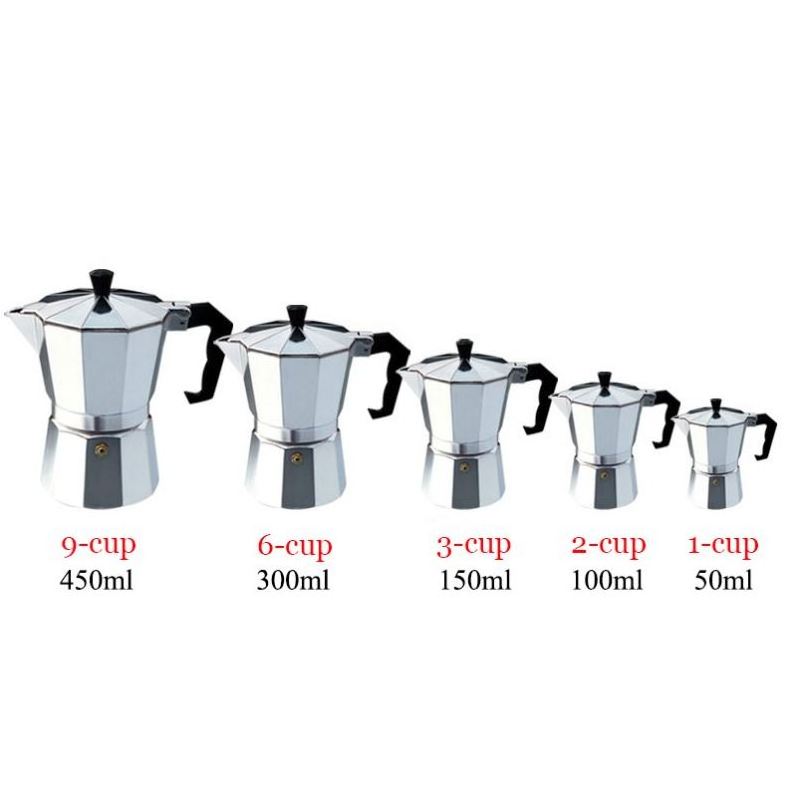 Stovetop Espresso Maker Aluminium with Brown Handle Express Espresso Maker High Quality Espresso Coffee Pots 1/2/3/6/9 Cups