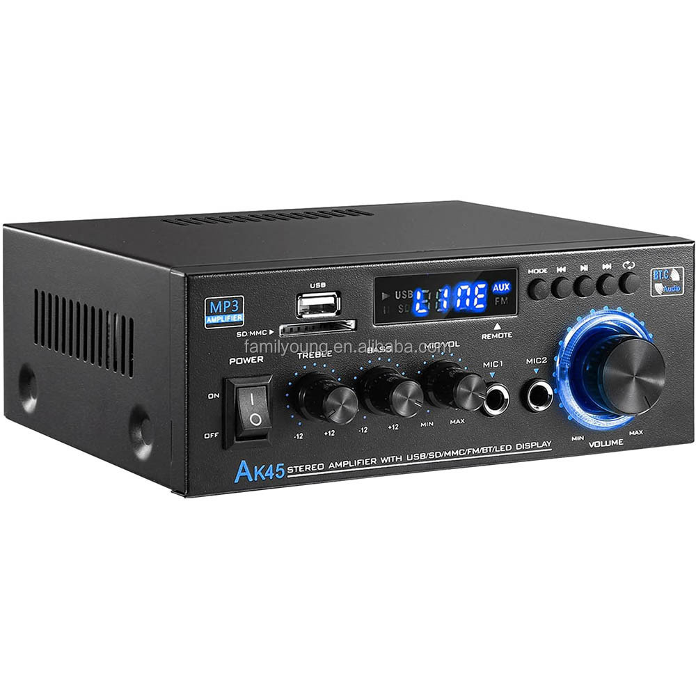 AK45 Digital Amplifier 2 Channel Wireless Stereo Audio HiFi Amplifier Theater Stereo Receiver for Home Speaker FM Radio