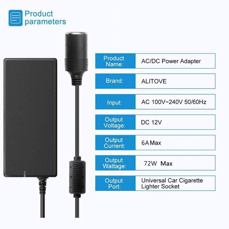 Car Power Adapter Cigarette Lighter Converter Power Convert AC Adapter DC 110V/ 220V to 12V 6A Power Adapter Supply Lighter