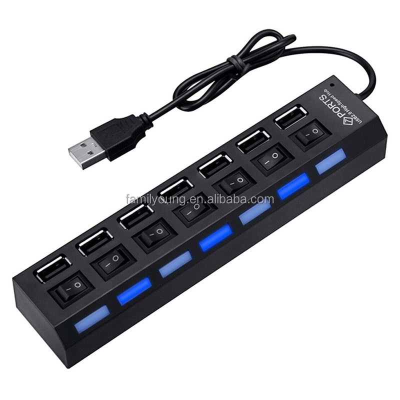 USB Hub 7 Port Multi USB 2.0 Splitter Power Adapter Multiple Expander With On Off Switch For PC Laptop MacBook Accessories