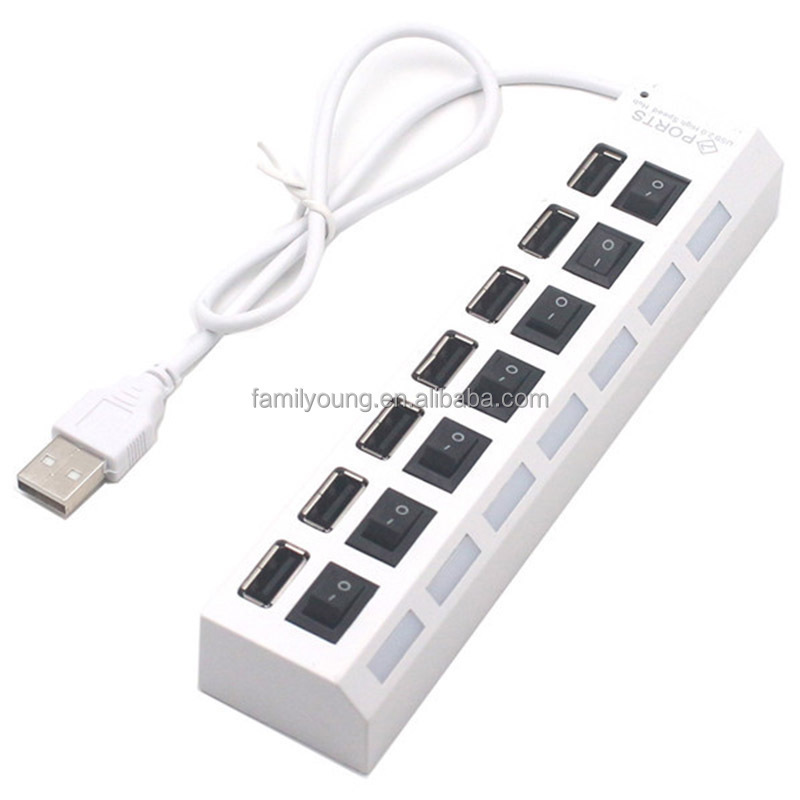 USB Hub 7 Port Multi USB 2.0 Splitter Power Adapter Multiple Expander With On Off Switch For PC Laptop MacBook Accessories