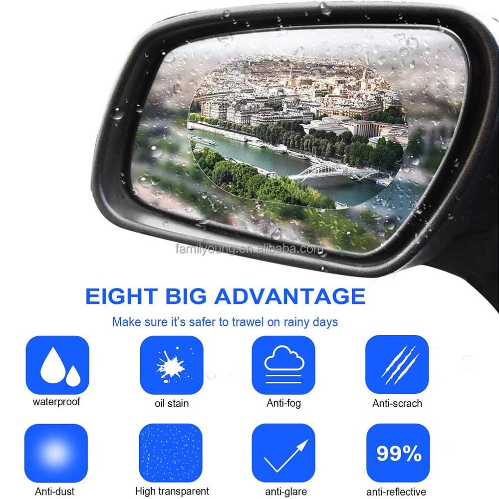 2Pcs Car Rearview Mirror Film Anti Fog Anti Glare Anti Scratch Anti Mis Rainproof Waterproof Clear Protective Sticker Film