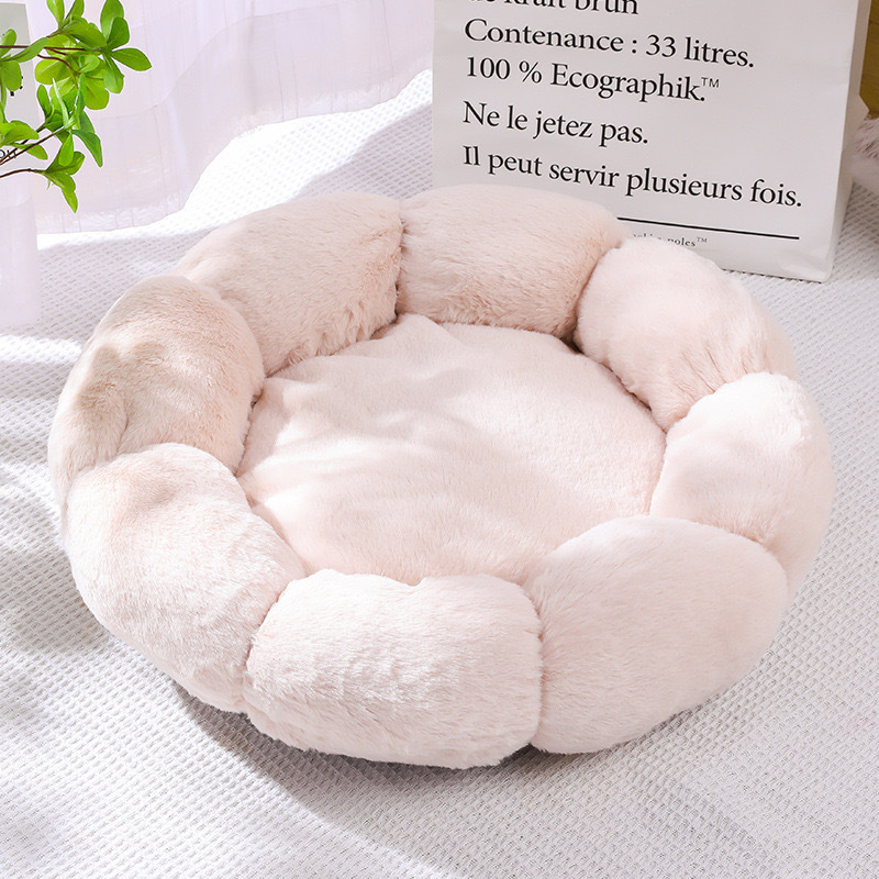 Cat Beds for Indoor Cats,  Fluffy Flower Cat Bed Machine Washable Non-Skid, Anti Anxiety Small Dog Beds