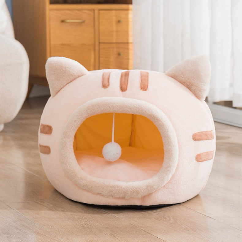 Cat Beds for Indoor with Anti-Slip Bottom, Cat House with Hanging Toy, Super Soft Calming Pet Tent