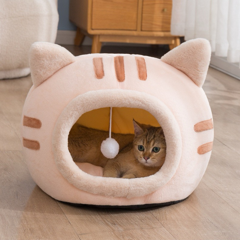 Cat Beds for Indoor with Anti-Slip Bottom, Cat House with Hanging Toy, Super Soft Calming Pet Tent