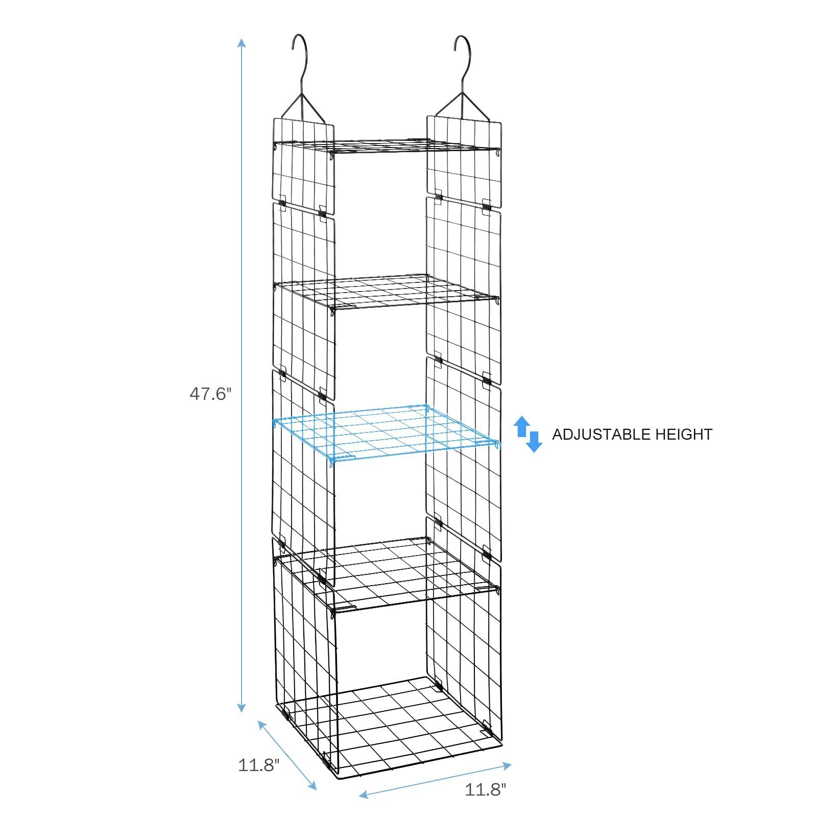 Chemailon Metal Wire Hanging Closet Organizer: adjustable height 5-shelf storage for wardrobe clothing