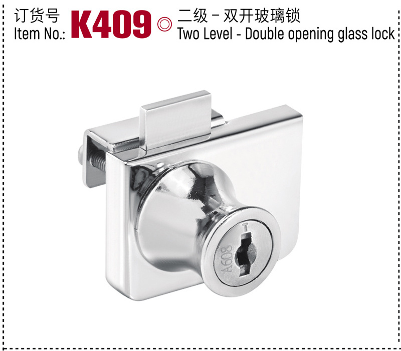 two level  zinc alloy furniture  lock  double opening  glass lock