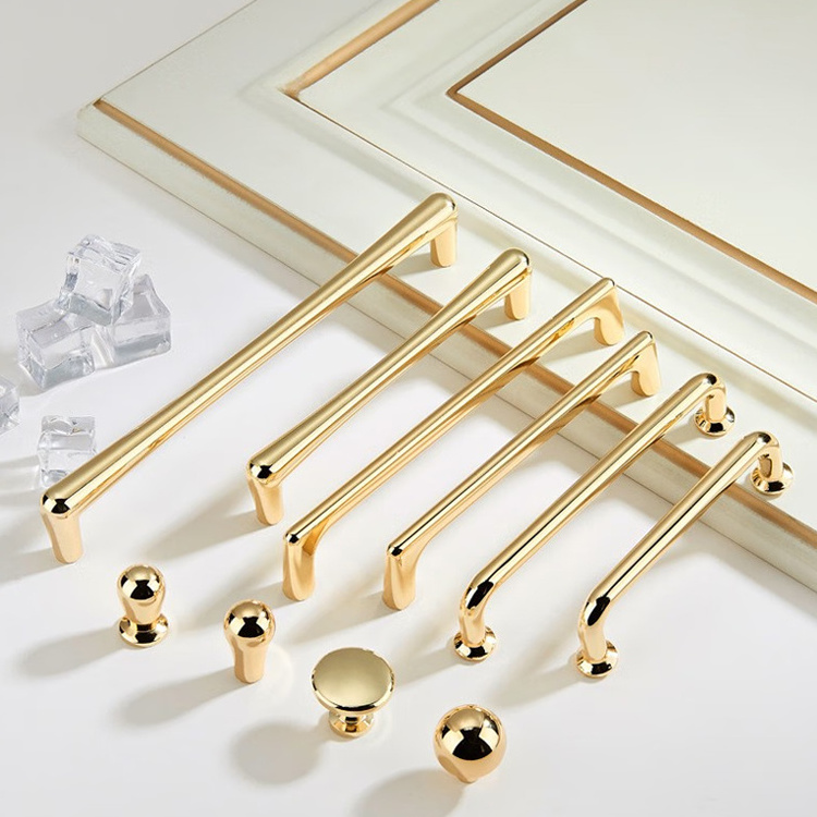 Zinc Alloy Shiny Gold Furniture Handle Solid Cabinet Pulls Drawer Knobs