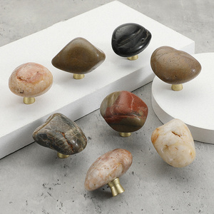 Unique Door Knob Stone Cabinet Drawer Knobs Vintage Cupboard Dresser Drawer Pulls Handles Brass Wardrobe Knobs Opp Bag OEM