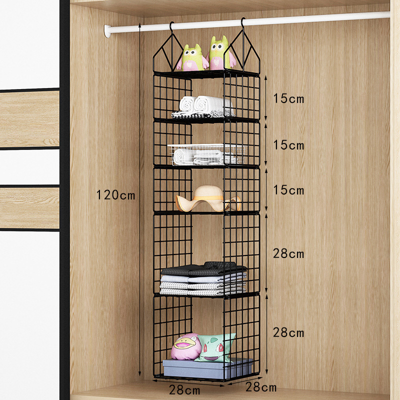 Chemailon Metal Wire Hanging Closet Organizer: adjustable height 5-shelf storage for wardrobe clothing