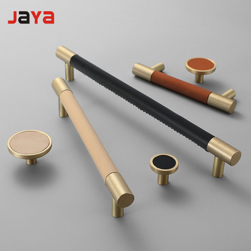 JAYA Nordic brass leather Handle and handle furniture door drawer kitchen door handles