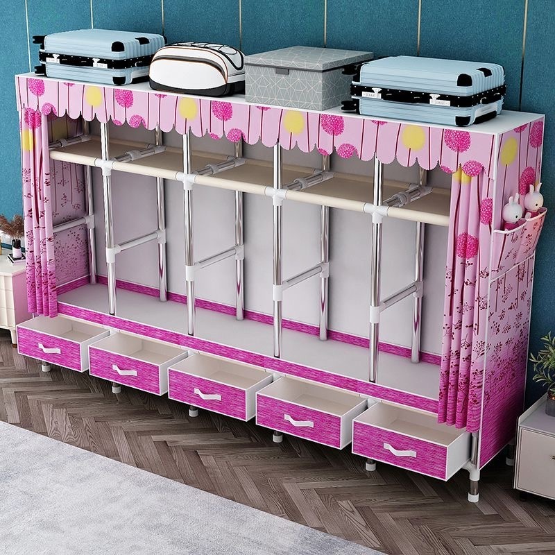 Simple Cloth Wardrobe Pipe Thick Reinforcement Assembly Thickened Dormitory baby Wardrobe plsctic with Drawers