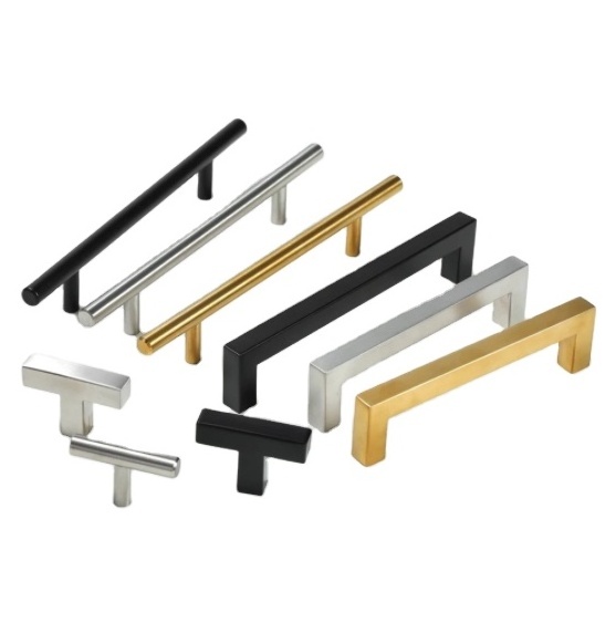 Gold Black Chrome Color Cabinet Handle Kitchen Cupboard Drawer Furniture Pull T-bar Handle Hollow Stainless Steel Modern 2021