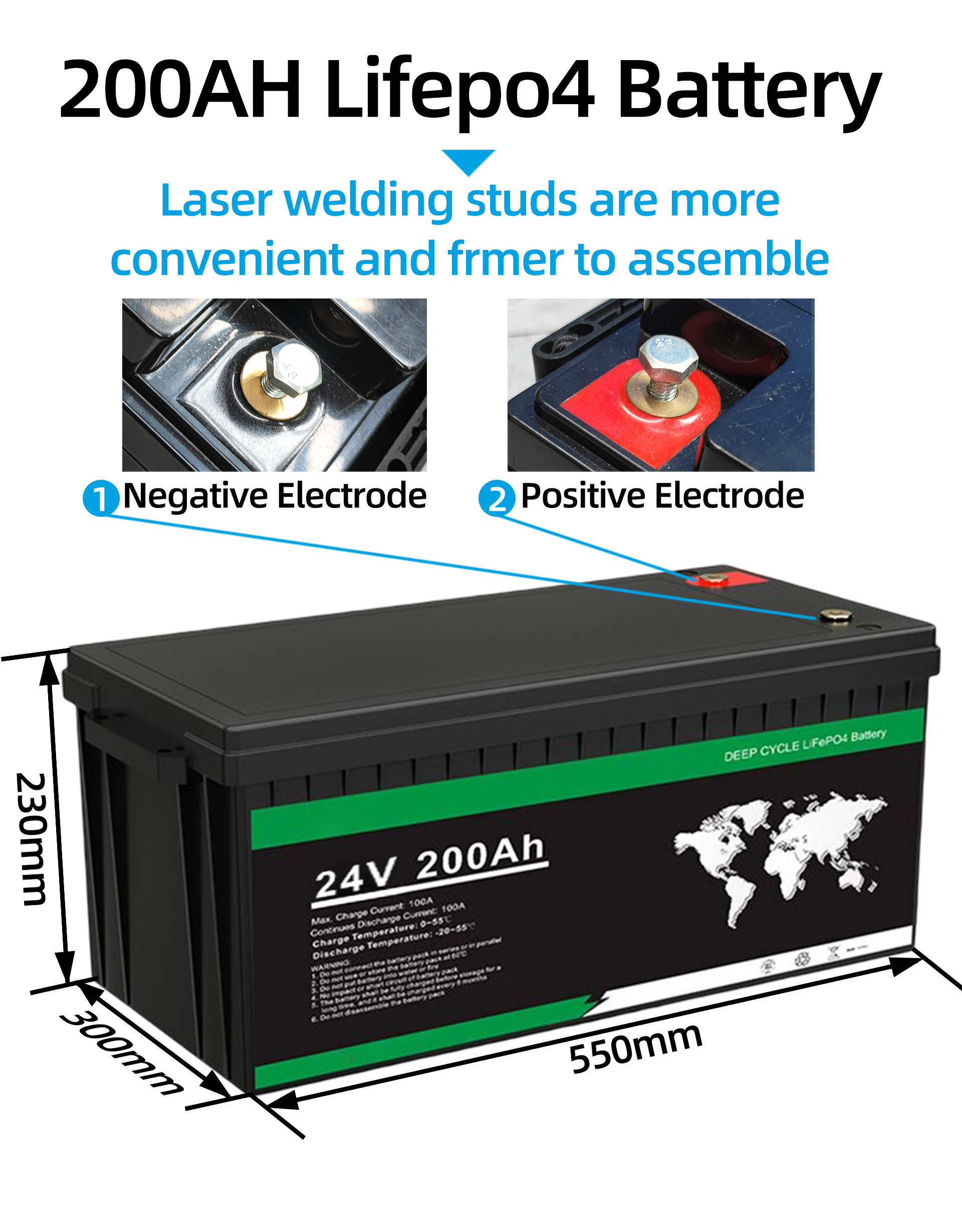 12V 200Ah Outdoor Lighting Battery Rechargeable Lithium Ion Battery Pack 12V Deep Cycle Energy Storage Battery