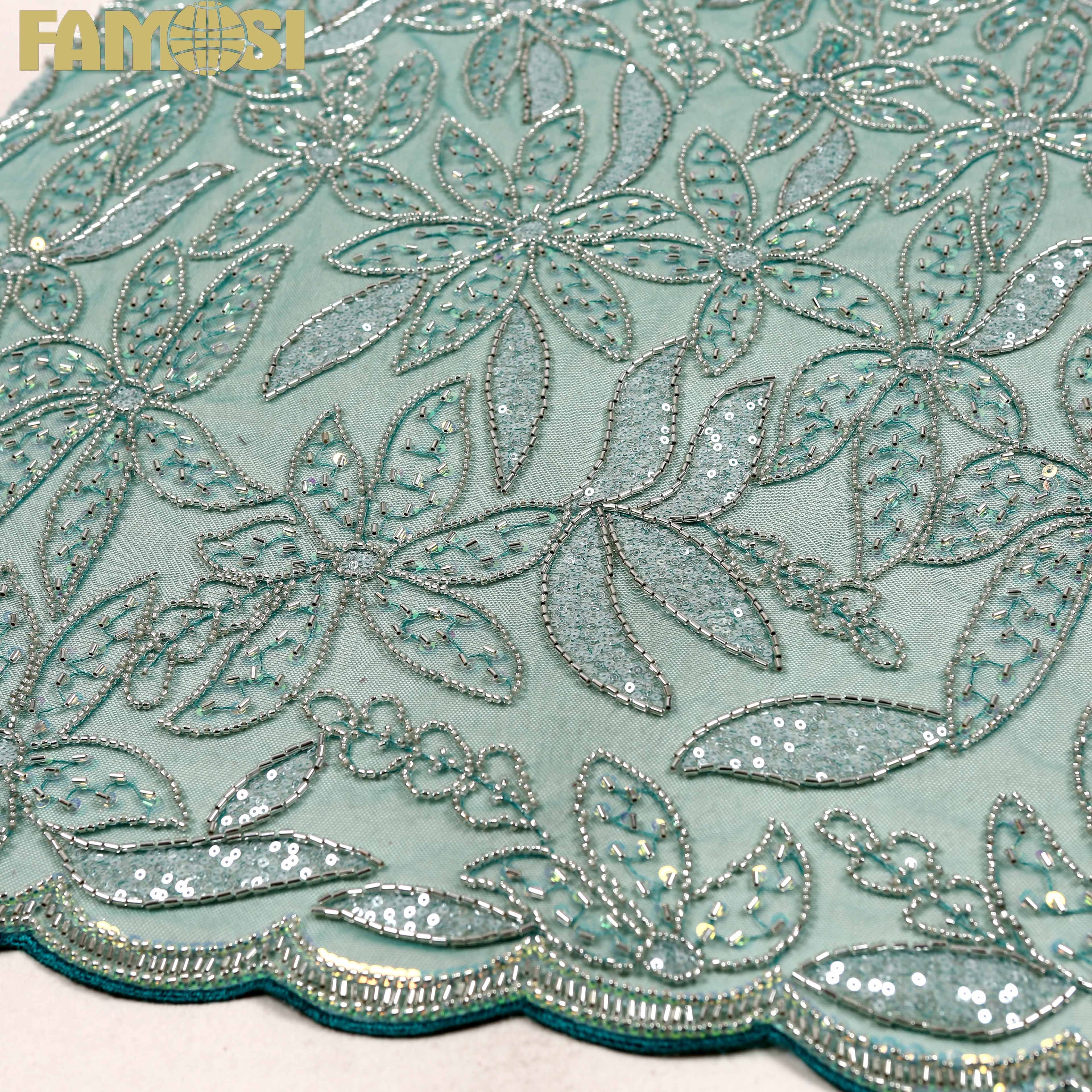 Fast delivery floral embroidery lace mesh 100% polyester machine beaded sequin embroidery fabric for wedding dress