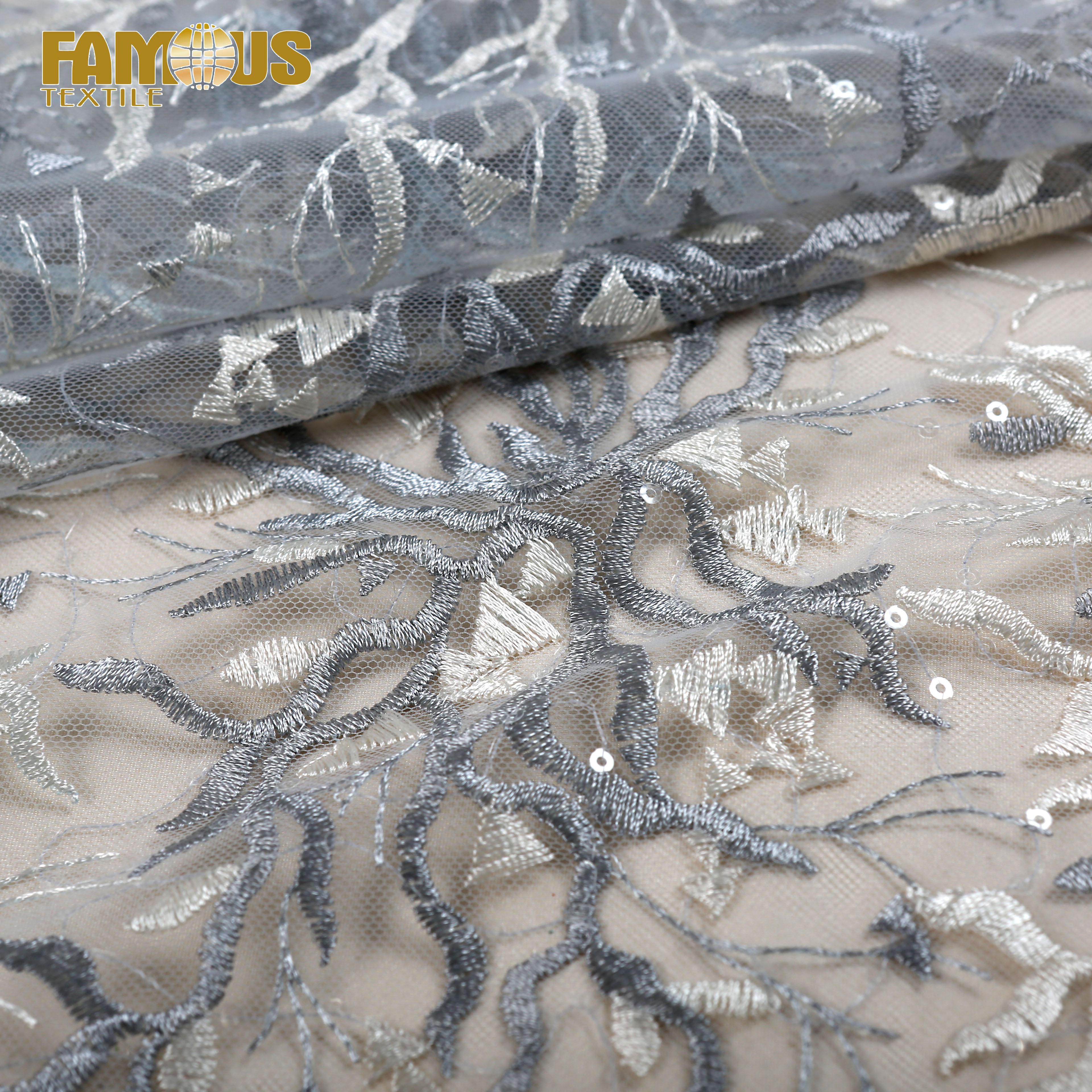 New Fabrics 2022 Luxury Polyester Embroidered Tulle Sequin Lace Fabrics for girls dress