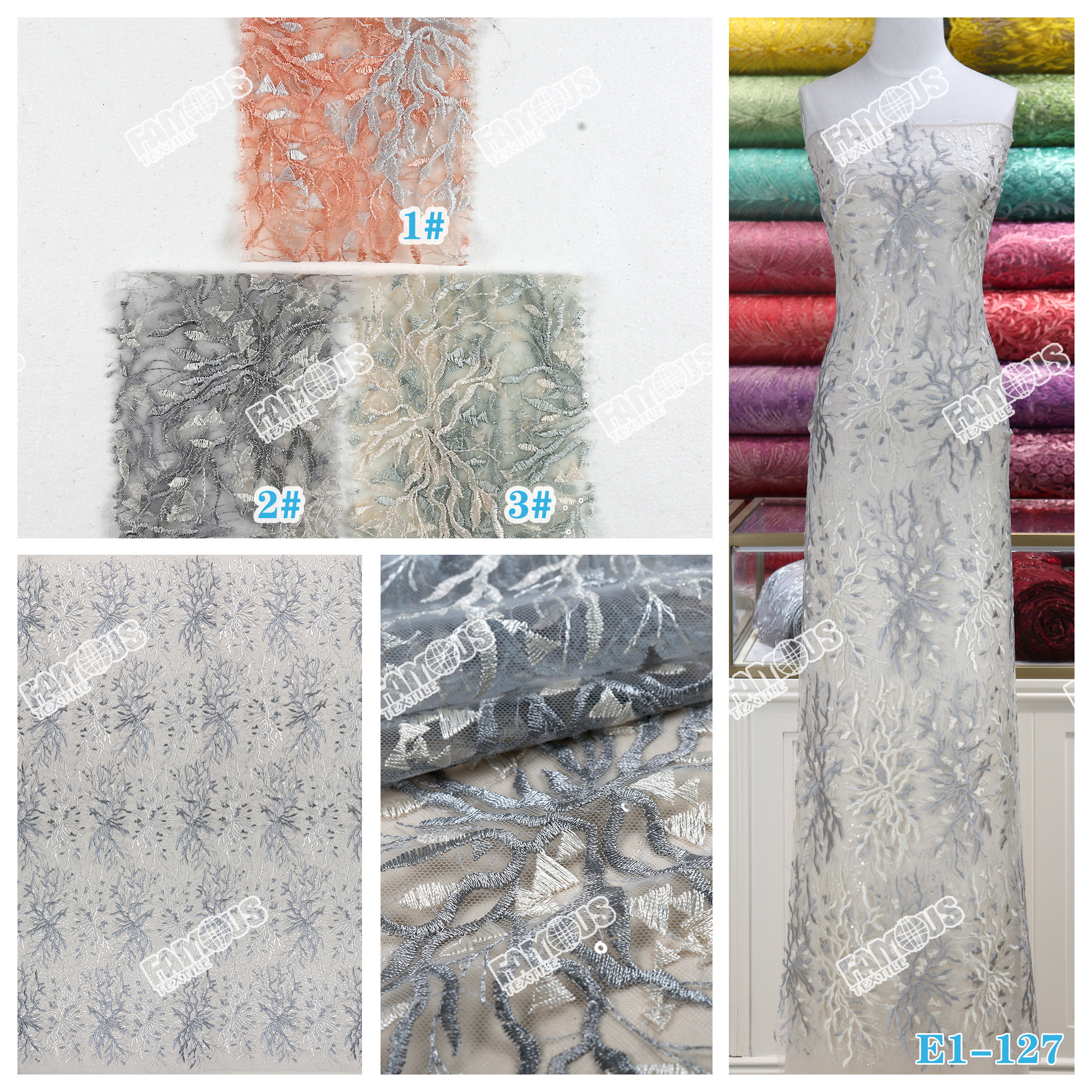 New Fabrics 2022 Luxury Polyester Embroidered Tulle Sequin Lace Fabrics for girls dress