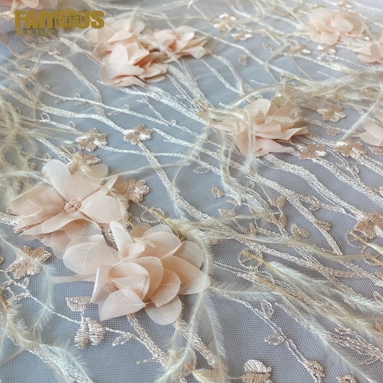 2022 new arrival 3d pink flower nigerian net embroidery lace material fabric for women