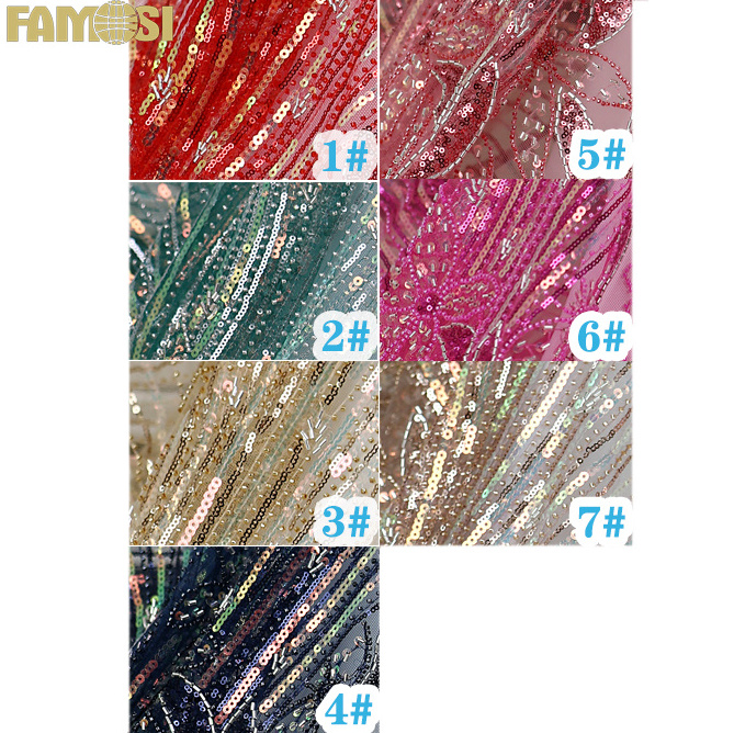 Fast delivery floral embroidery lace mesh 100% polyester machine beaded sequin embroidery fabric for wedding dress