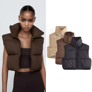 Wholesale Casual Simple Solid Color Cotton Vest Chalecos Mujer Women's Sleeveless Puffer Jacket Down Gilet Down Vest