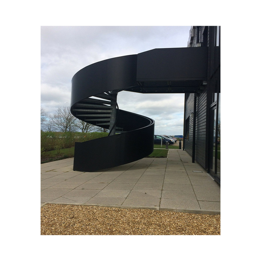 Custom carbon steel spiral stairs cast iron Curve staircase with wood treads