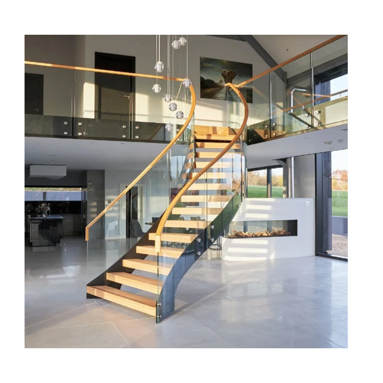 Luxury Double Modern Interior Curved Staircase Home Used Timber Marble Step Arc Stairs for Sale