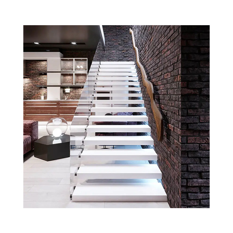 Staircase New Design Glass Railing Floating Staircase Indoor Outdoor Straight Wood Stairs