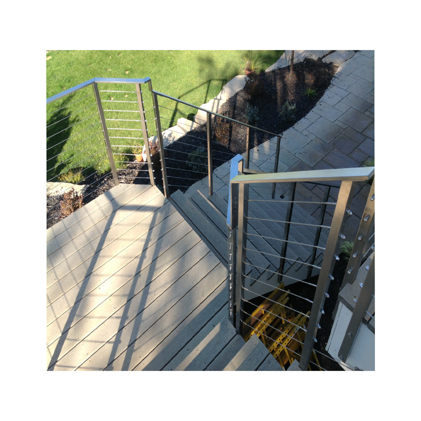 wooden veranda Cable Wire Railing with Black Post Side Mounted Balcony diy cable deck railing system