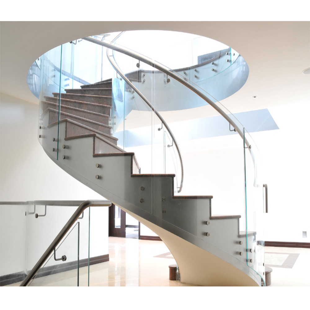 New Design Prefab Contemporary Curved Spiral Staircase Kit Glass Railing Curved Iron Stairs