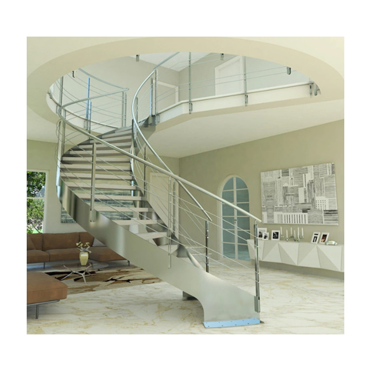 DIY Easy Installation Design Tempered Glass Railing Curved Solid Wood Stairs Prefabricated Spiral Stairs