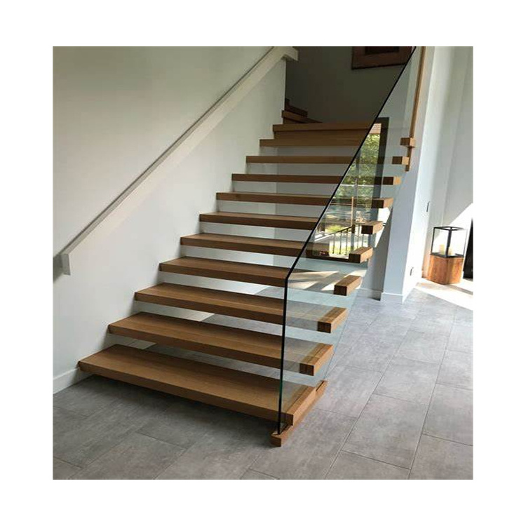 Staircase New Design Glass Railing Floating Staircase Indoor Outdoor Straight Wood Stairs