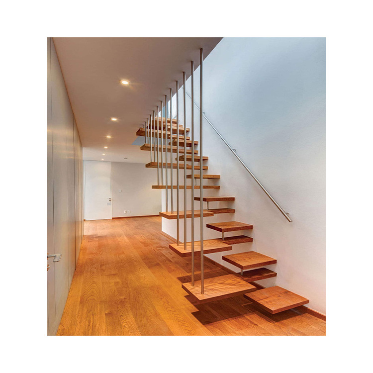 Staircase New Design Glass Railing Floating Staircase Indoor Outdoor Straight Wood Stairs